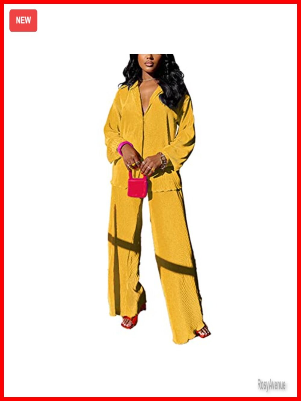 Women's Plisse 2 Piece Outfit, Button Down Shirt & Wide Leg Pants Set